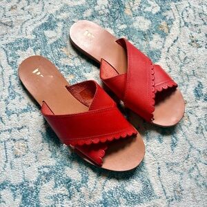 Nantucket Sole Genuine Leather Slide Sandals in Red Summer Women’s Size 39 US 9